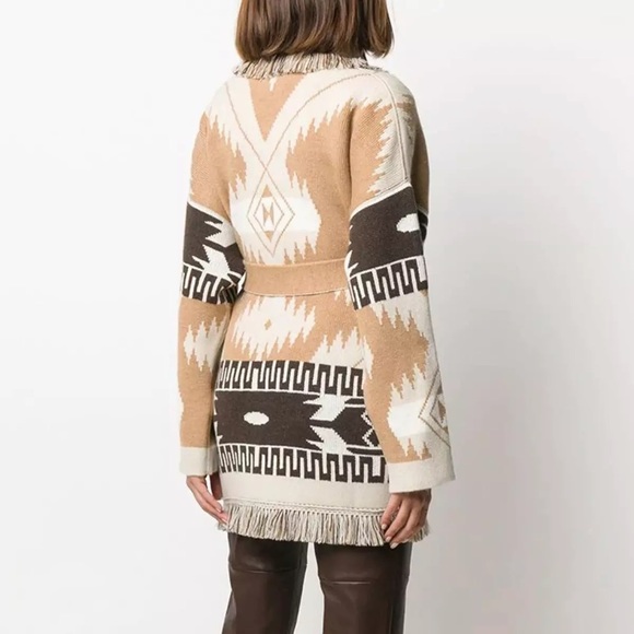 SOLD OUT Aztec Tribal Cowichan Fringe Cardigan Sweater Wrap - Picture 4 of 8